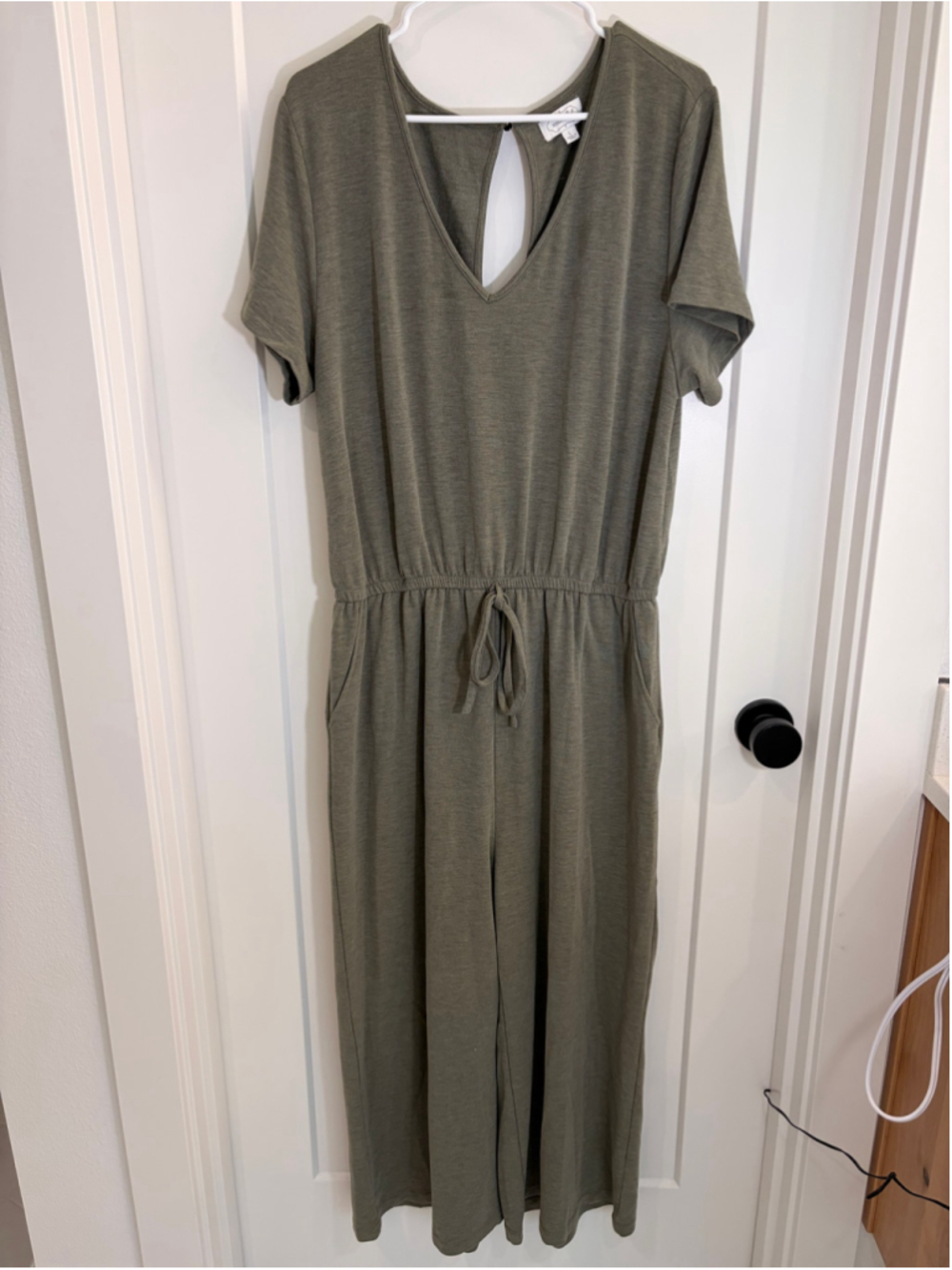 Women's Mud Pie Olive Green Short Sleeve Wide Leg Jumpsuit Size Large